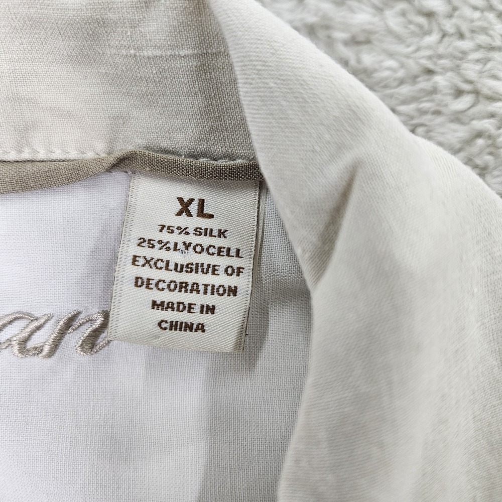 Caribbean Silk Camp Shirt Mens XL White Textured Stripe Resort Casual Summer - Picture 3 of 10